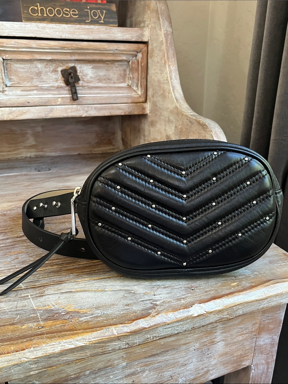 🖤 Rebecca Minkoff Black Leather Studded Belt Bag Fanny Pack